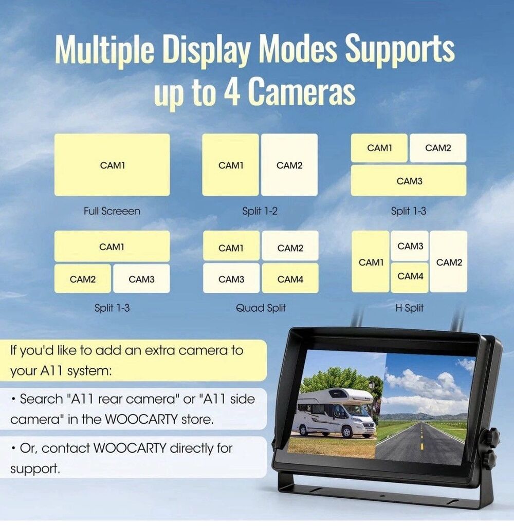 RV Backup Camera System Wireless 7" 1080P Touch Screen DVR Rear View Camera-NEW - Picture 6 of 14